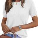 PRETTYGARDEN Women's 2026 Spring Short Sleeve Sweater Knit Going Out Tops Work Shirts Trendy Summer Business Casual Outfits (White, XXL)