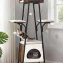 46-Inch Modern Cat Tree Tower for Large Cats, Multi-Level Cat Tower with Playful Toy Balls, Large Perch, Cat Condo, Removable Pads, White