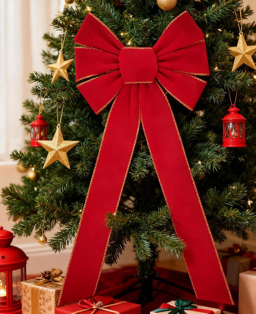 6PCS Extra Large Red Velvet Christmas Bows  Big Wreath Bows for Holiday Decor, Gift Wrapping, Tree Topper, Door & Mantel Decorations (30.7 x 10.6 Inches)