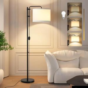 GyroVu Floor Lamp for Living Room, Adjustable Height Standing Lamps with 350° Rotate White Lampshade, 67.5-Inch Modern Tall Lamp Dimmable Floor Lamps for Corner Bedroom Home Office (Bulb Included) White Fabric Shade