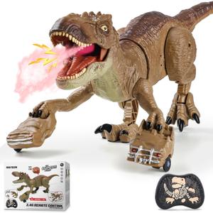 Remote Control Tyrannosaurus Rex Dinosaur Toys for Kids 3-5, 5-7, 8-12, RC T Rex Dino Robot Toy with Spray, Roar & Light, Birthday for 3 4 5 6 7 8 9 10 11 12 Year Old Boys (Brown)