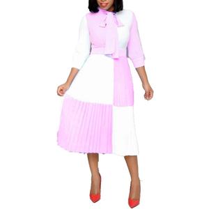 VERWIN Loose Color Block 3/4 Sleeve Women Dress Midi Dress Party Cocktail Evening Dress (Medium, Pink)