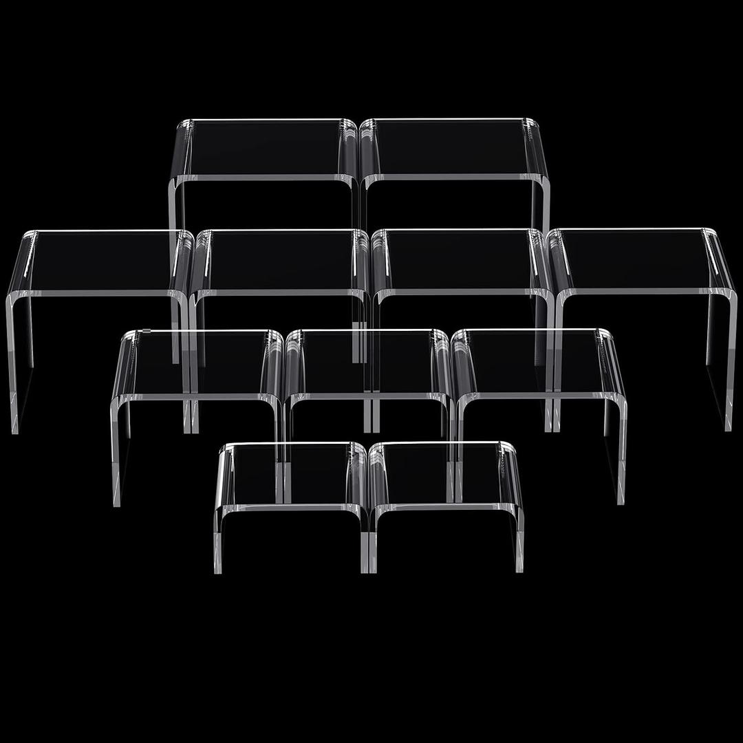 Chuangdi 20 Pcs Acrylic Display Risers, Clear Product Stand, Jewelry Display Riser Shelf Showcase Fixtures for Figure Dessert Cupcake Candy Action Showcase(Medium Set)
