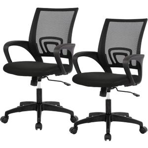BestOffice | Ergonomic Office Chair | Mid-Back Swivel Desk Chair | Breathable Backrest & Lumbar Support | Adjustable Height | Sponge Seat | Rolling Wheels | Dark Black | for Adults & Women