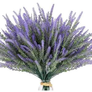 12 Bundles Artificial Lavender Outdoor Flowers Fake Plastic Purple Flower Outside UV Resistant for Home Kitchen Wedding Indoor Outdoor Decor