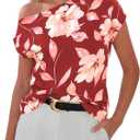 Zenlonr Womens Off The Shoulder Tops 2026 Summer Casual Short Sleeve T Shirts Boho Floral Blouse Trendy Going Out Tops (M)