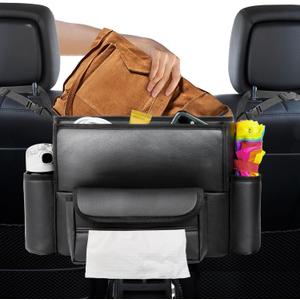 E EASTSTORM Car Purse Holder Between Seats, Car Seat Purse Handbag Holder, Automotive Consoles Organizers Storage Barrier Car Interior Accessories, Leather Large Capacity (Black)