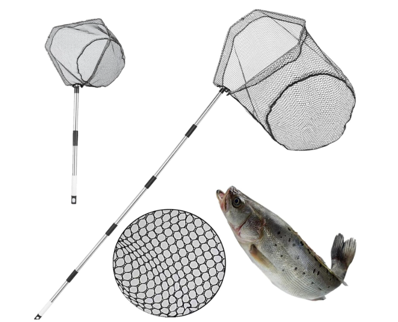 Fishing Net with Handle, with 85" Adjustable Handle Fishing Net- Foldable Landing Net for Steelhead, Salmon, Bass & More, Ideal for Kayak/Fly/Catfish Trout Fishing, Fishing Gear Gifts for Men