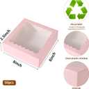 50 pcs 8x8x2.5 Inches Pink Bakery Boxes with Window, Cake Pastry Cookie Mini Pie Box for Pastry,Dessert,Strawberries,Chocolates (Pink)