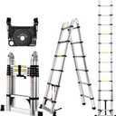 Telescoping Ladder A Frame, 12.5 Ft Compact Aluminum Extension Ladder, Portable Telescopic RV Ladder for Outdoor Camper Trips Motorhome with Tool Platform and Stabilizer Bar, 330 lb Capacity
