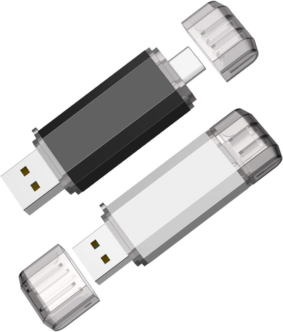 Vansuny 2 Pack 128GB USB C Flash Drive 2 in 1 OTG USB 3.0 + Tape C Memory Stick with Keychain Dual Type C Thumb Drive Photo Stick Jump Drive (Black and Silver)