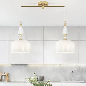 2 Light Milk Glass Pendant Light Modern Pendant Hanging Lighting with Adjustable Cord for Kitchen Island Dining Room Living Room Bar, Gold E26
