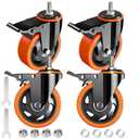 Stem Caster Wheels 4 inch Locking Threaded Stem Casters Set of 4 Heavy Duty, 1/ 2"-13 x 1(Stem Diameter 1/ 2", Stem Length 1"), No Noise Swivel Casters Industrial Castor Wheels for Cart, Furniture