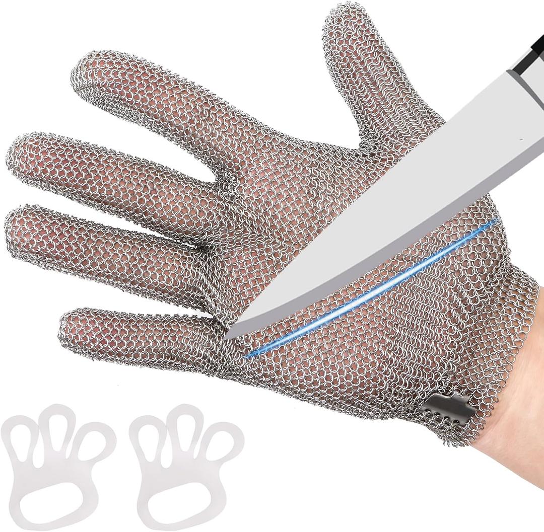 Metal Mesh Gloves (XXS~XL), Anti-cut Gloves, Butcher's Gloves Food Grade Stainless Steel Metal Mesh Gloves (Gray, L)