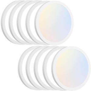 Brightever Flush Mount Ceiling Light Fixture, 15W 1200Lm Flat LED Dimmable, 3CCT 3000K-5000K Color Adjustable, 7 Inch White Modern Ultra-Thin Lamp for Garage, Stairwell (10 Pack)