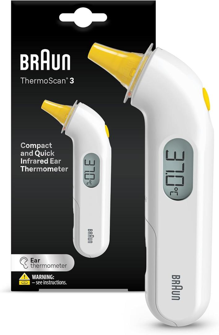 Braun ThermoScan 3 Ear Thermometer, Fast 1 Second Measurement, Audio Fever Indicator, Digital Display, Baby and Infant Friendly