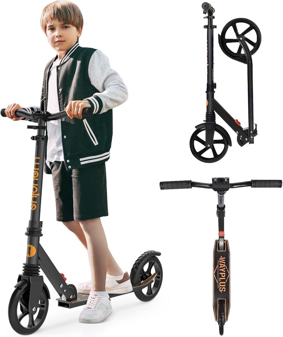 WAYPLUS KS1 Kick Scooter for Ages 6+,Kid, Teens & Adults. Max Load 240 LBS. Foldable, Lightweight, 8IN Big Wheels for Kids, Teen and Adults, 4 Adjustable Levels. Bearing ABEC9 FED Fitness