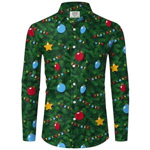 Man Christmas Button Shirts Green Xmas Lights String Shirt Long Sleeve Novelty Button Up Shirts M