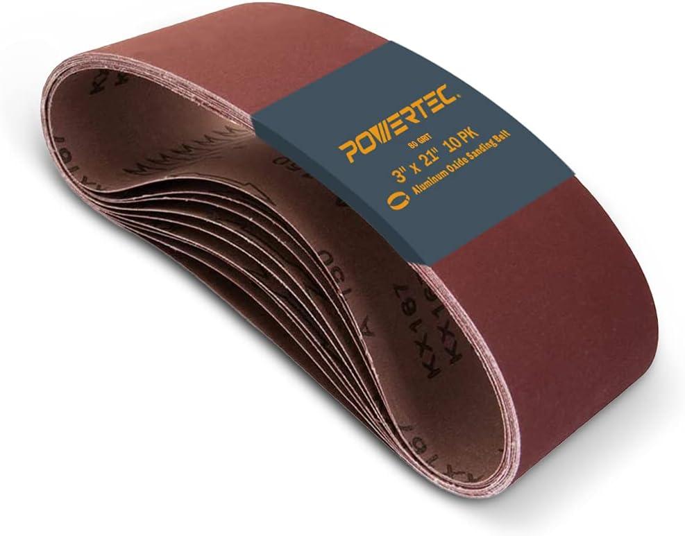 POWERTEC 3 x 21 Inch Sanding Belts, 10PK, 80 Grits Aluminum Oxide Sandpaper, 3x21 Sanding Belt for Portable Belt Sander, Woodworking, Paint Sanding, Metalworking, Rust Removal, Polishing (110430) POWERTEC 3 x 21 Inch Sanding Belts, 10PK, 80 Grits Aluminum Oxide Sandpaper, 3x21 Sanding Belt for Portable Belt Sander, Woodworking, Paint Sanding, Metalworking, Rust Removal, Polishing (110430)