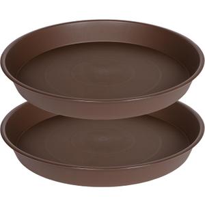 2 Pack of 18 19 inch Plant Saucer Drip Tray, 17 19 21 23 25 27 inch Heavy Duty Large Deep Plant Saucers for Pots, Plastic Flower Planter Water Trays for Indoors Outdoor (19", Brown)