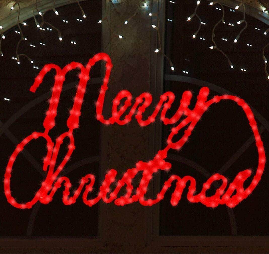 LAMPHOME Large 24"x13.5" 180 LED Merry Christmas Neon Motif Super-Bright Red LEDs Outdoor Christmas Decoration with UL Standard Adaptor Waterproof for Outdoor Home Party Wall Hanging Holiday