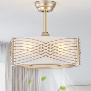20" Gold Fandelier Ceiling Fan with Light, Caged Ceiling Fan with Light Remote Control, Mid Century Modern with 6 Speeds for Bedroom, Nursery, Living Room, Small