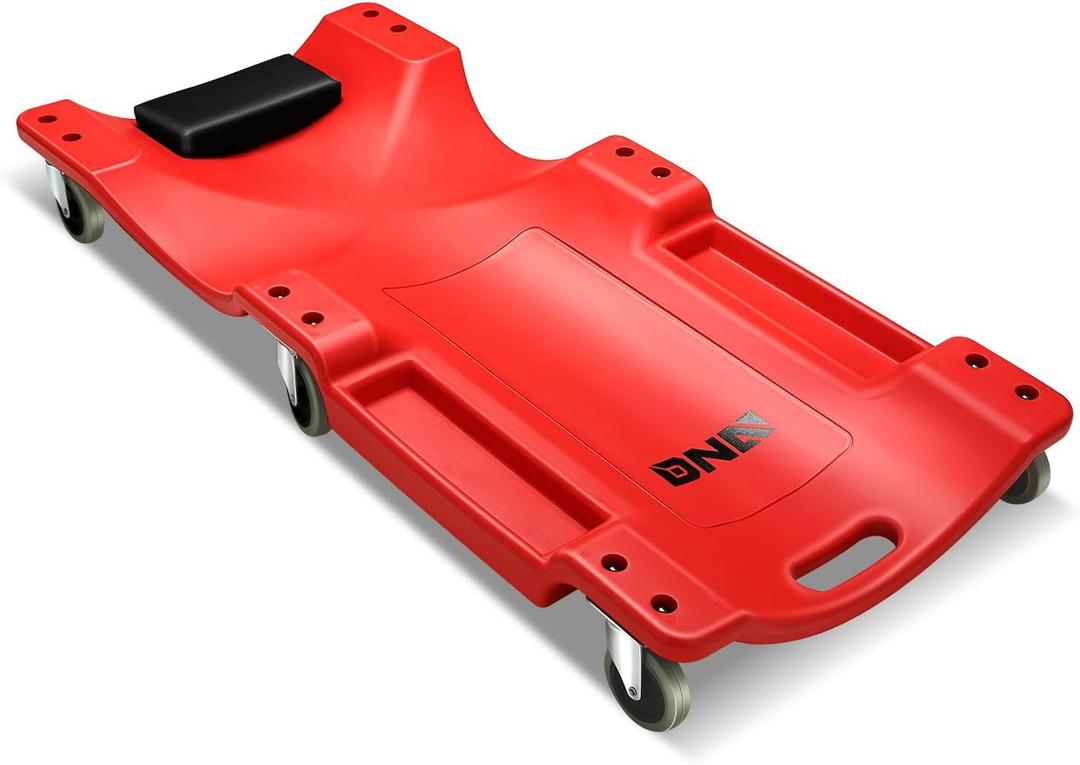 DNA MOTORING 40 Inch Mechanic Creeper, Blow Molded Low Profile Rolling Garage Creeper, w/Padded Headrest, Dual Tool Trays, 350lbs Capacity, Red, TOOLS-00005