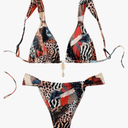 Women's 2 Piece Leopard Floral Bathing Suit Wireless Triangle Swimsuit High Waisted Bikini Sets, Size M