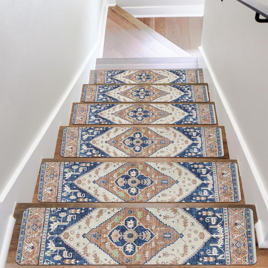 OJIA Super Non-Slip Stair Treads for Wooden Steps Indoor, 30"X8" Stair Runners Slip Resistant Stair Rugs Safety Mats for Dogs, Kids & Elders, Rubber Backed Stair Treads Stair Covers (15PC)