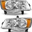 fit 2011-2020 Dodge Grand Caravan Headlights for 2008-2016 Chrysler Town & Country Factory Style Headlamp Chrome Housing Amber Reflector Left and Right PairsW/O Bulbs (Transparent)