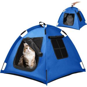 Portable Pet Tent, Full-Enclosure Zippered Mesh, Indoor & Outdoor | Easy-flex poles, tool-free. Tear-resistant. Anti-tip. 5+ colors. For cats, small dogs. 60x60x45cm, 390g