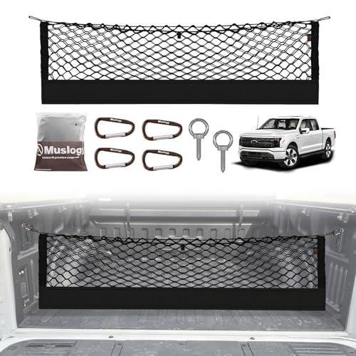 Muslogy Truck Bed Cargo Net Trunk Netting Compatible with Ford F-150 & Lightning 2015-2026 Accessories, Pickup Cargo Organizer SUV Sedan Storage Net w/Heavy Duty Carabiners