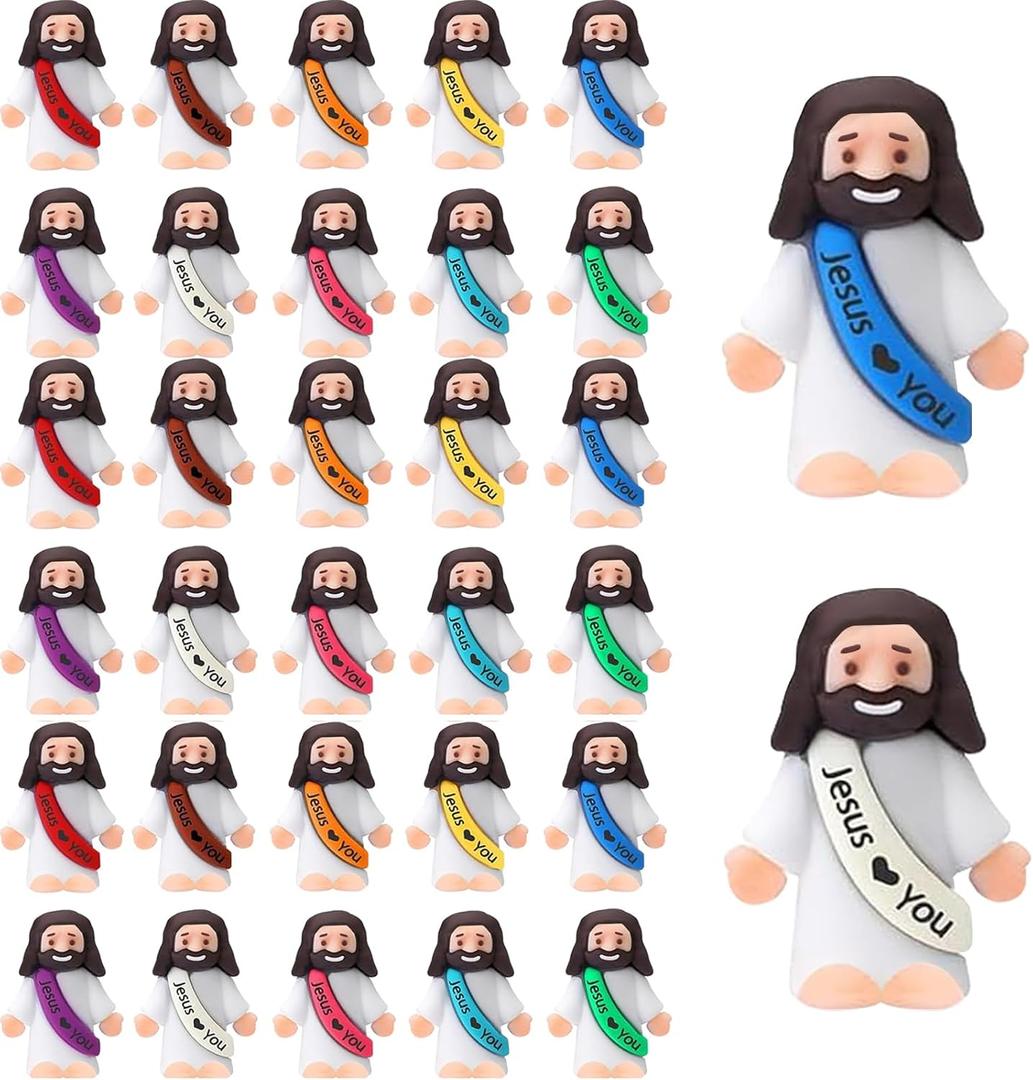30PCS Little Jesus Figures, Mini Jesus Figurines in Bulk, Multicolor Tiny Jesus Figures, Miniature Figurines to Hide and Seek Religious Gifts for Easter Egg Stuffers