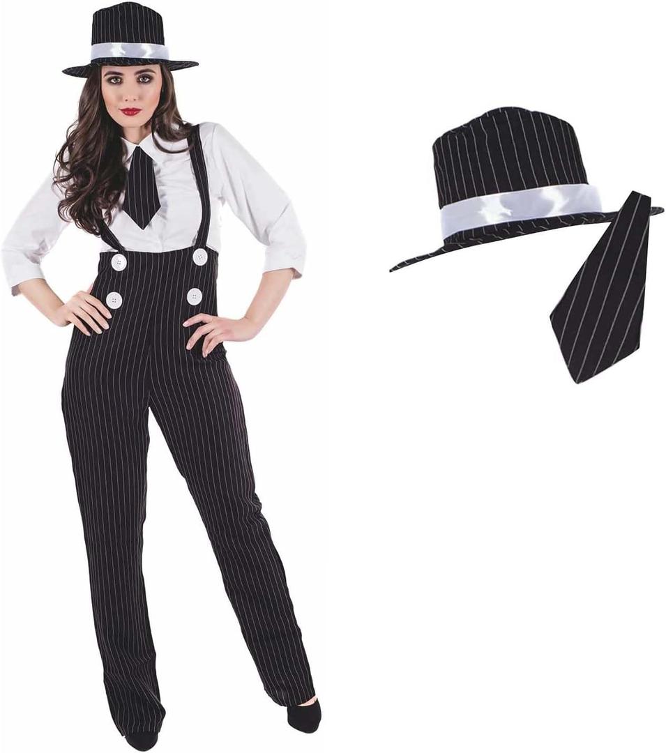 fun shack 20s Gangster Costume for Women, 1920s Mobster Outfit, Halloween Costume for Women (Medium, Black)