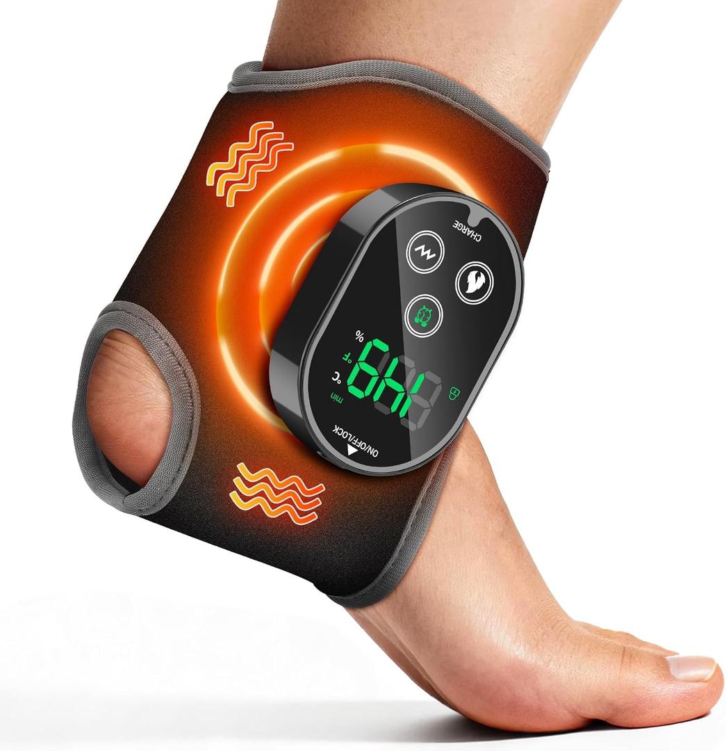 Cordless Ankle Heating Pad for Pain Relief, Foot and Ankle Massage for Circulation, Rechargeable Neuropathy Foot Massager Heated Ankle Wrap, Black