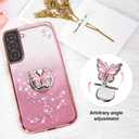 for Samsung Galaxy S22 Plus Phone Case,for S22+ Mobile Phone Case for Women and Girl, Glitter Butterfly Floral TPU Protective Cover with Kickstand+Strap for Samsung S22 Plus (Pink)