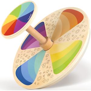 Vanplay Wooden Sit and Spin - Classic Spinning Activity Toy for Toddlers Age 3 4 5, Early Development & Activity Kids Toy