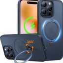 TORRAS Upgraded 360Spin Magnetic Stand for iPhone 14 Pro Case, Compatible with Magsafe, Military Grade Shockproof Slim Protective 14 Pro Case with Kickstand & Ring Holder, Ostand Spin, Black