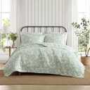 Laura Ashley - Quilt Set, Luxuriously Soft Bedding with Matching Shams, Floral Design, Elegant Home Essentials (Adorabelle Silhouette Green, Full/Queen)