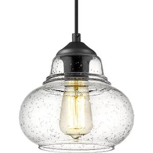 ELYONA 8 Inch Globe Pendant Light Bubble Glass Industrial Kitchen Island Hanging Pendant Light Fxiture Modern Hand Blown Seeded Glass for Farmhouse Dining Room Bar Bedroom Living Room Black