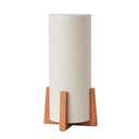 KUNJOULAM Modern Table Lamps, Nightstand Lamp with Linen Fabric Shade Brown Wooden Base, 13.9" Cylinder Bedside Table Lamp for Bedroom, Cafe, Living Room Home Decor