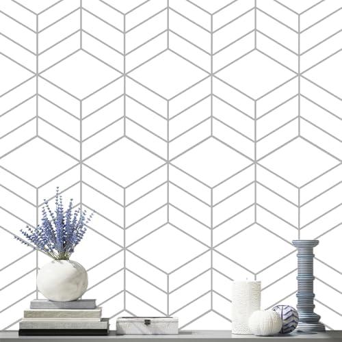 Pack of 2, LiKiLiKi Modern Geometric Peel and Stick Wallpaper 17.3''118'' Self Adhesive Boho Contact Paper Light Gray Removable Decorative for Drawer Shelf Cabinets Decor Vinyl