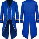IBTOM CASTLE Men's Steampunk Vintage Tailcoat Jacket Gothic Medieval Victorian Frock Button Down Swallow Coat Uniform Costume (Blue, XL)