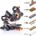 Evolution Power Tools R185SMS+ Sliding Miter Saw with Multi-Material Cutting, 45 Degree Bevel, 50 Degree Miter, 210 mm Slide, Blade Included Cuts Wood Plastic Metal & More, 7-1/4"