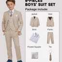 Boys' Suit Kids Formal Tuxedo Suits Set for Boys 6 Piece Dress Clothes Easter Wedding Outfit with Tie Pocket Square (Beige), 12Y