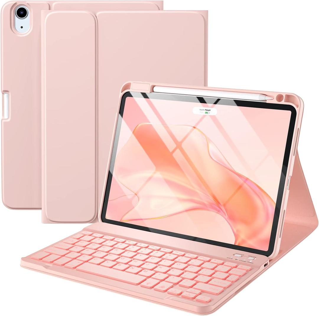 Harvopu Compatible for iPad Air 11-inch/Air 5th 4th Generation Case with Keyboard - Backlit Detachable, Folio Cover with Pencil Holder for iPad Air 11 Inch M3/M2 (2025/2024), Air 5/ Air 4 (Pink)