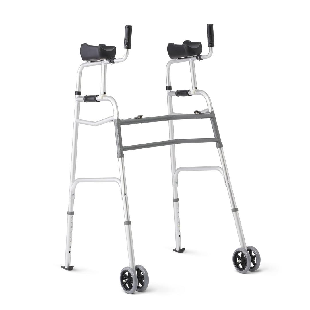 Medline Upright Walker with 5 Dual Wheels, Forearm Walker with Armrests, Height Adjustable, 300lb Weight Capacity, Height Adjustable 46-53", 31" Wide
