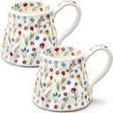 2 Pack Large Ceramic Coffee Mug, 20oz Cute Flower with Big Handle, Girly Pink Floral Tea Cup for Mothers Day Gifts, Novelty Irregular Oversized Women Mugs for Latte Tea Milk Cocoa