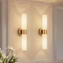 4 x Hardwired Wall Sconces Set of Two, Modern Bathroom Sconces Wall Lighting with Milky White Glass, Brushed Gold Sconces Wall Decor Set of 2 for Bathroom Mirror Bedroom Living Room Hallway