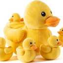 Prextex Duck Family Adventure Plush - 6pcs Playset With 5 Cute Baby Ducklings, Fluffy Cuddly Stuffed Animal, Yellow Soft Toy, Great Gift, Stocking Fillers for Kids Decor